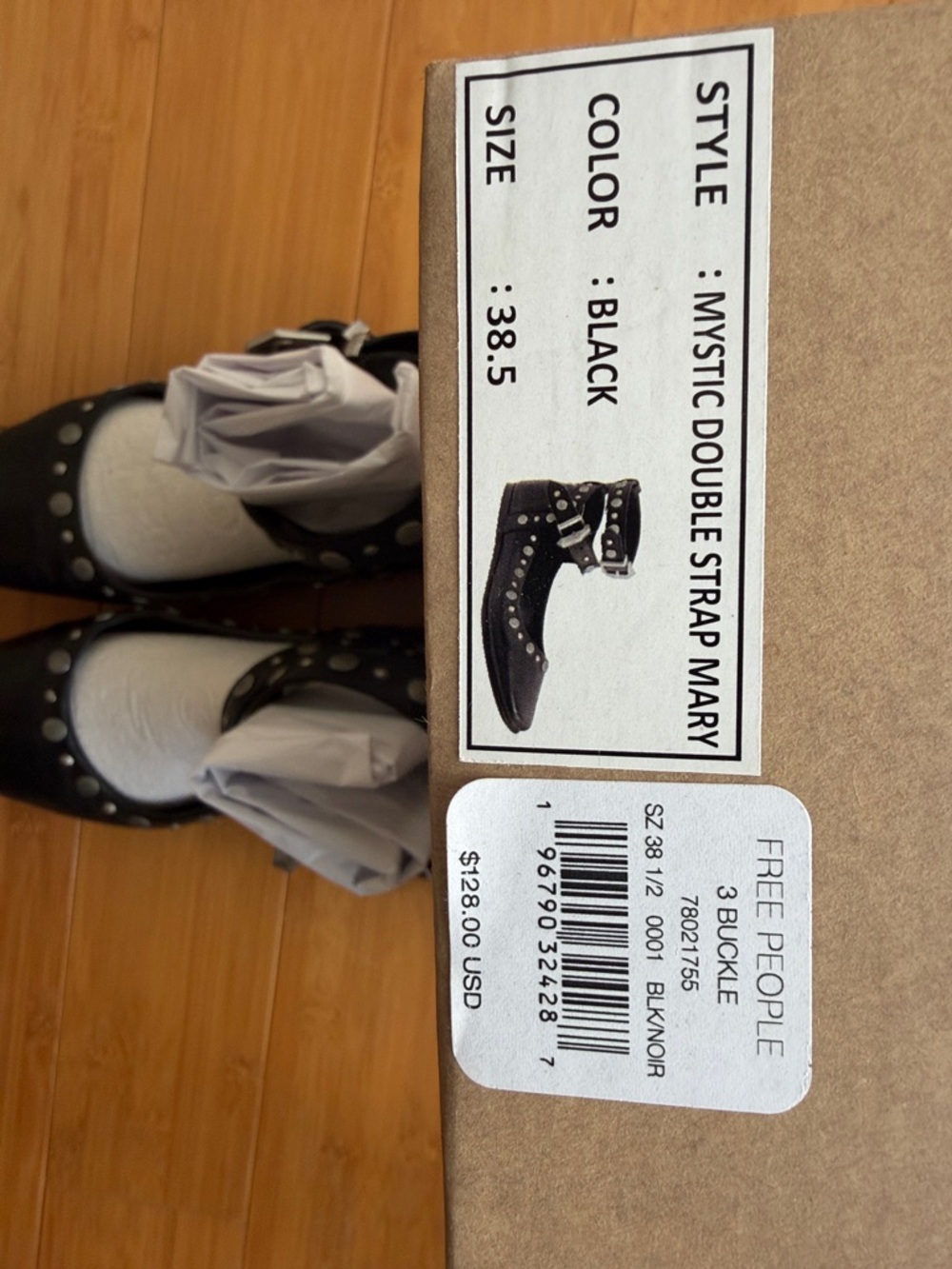 Free People Black Studded Double-Ankle Strap Flats - Picture 2 of 8